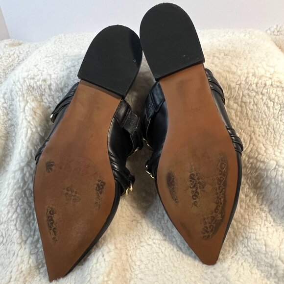 Linea Paolo Aurel Mules | Black Pointed Toe Flats w/ Double Chain | Size 8.5 - Picture 14 of 16